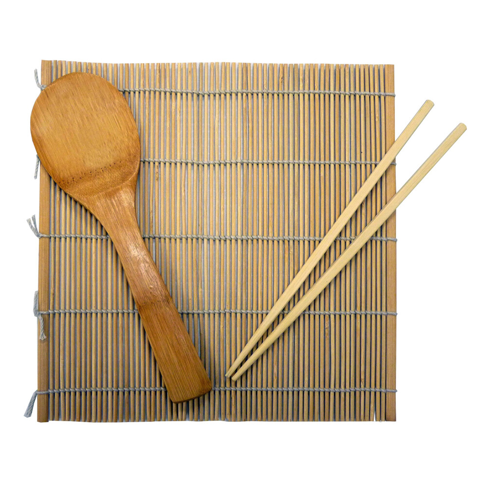 IMUSA USA Ensemble complet de sushis en bambou 3 pi   ces Tapis     rouler Baguettes Pagaie Ustensiles de cuisine Multitailles Marron
