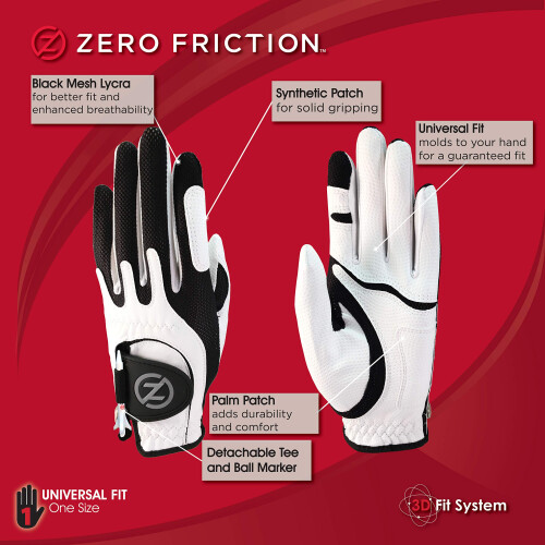 Zero Friction Unisex Junior Golf Gloves  Right Hand  One Size  White 2