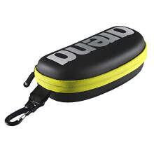 Estuche para gafas de nataci n unisex Arena. Tapa dura. Estuche protector con clip. Negro, plateado y amarillo fluorescente.