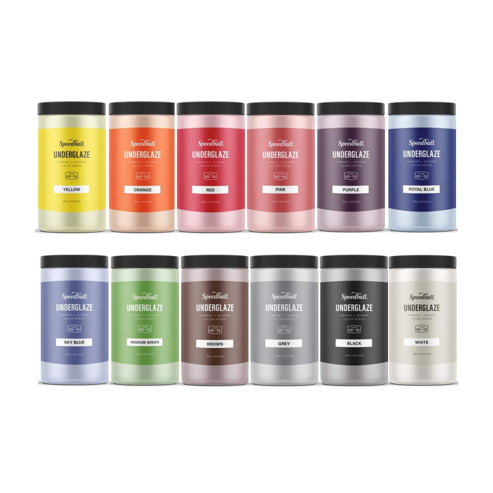 Speedball Underglaze 12Color Underglaze Set  Deluxe School Pack  16 Ounce Jars