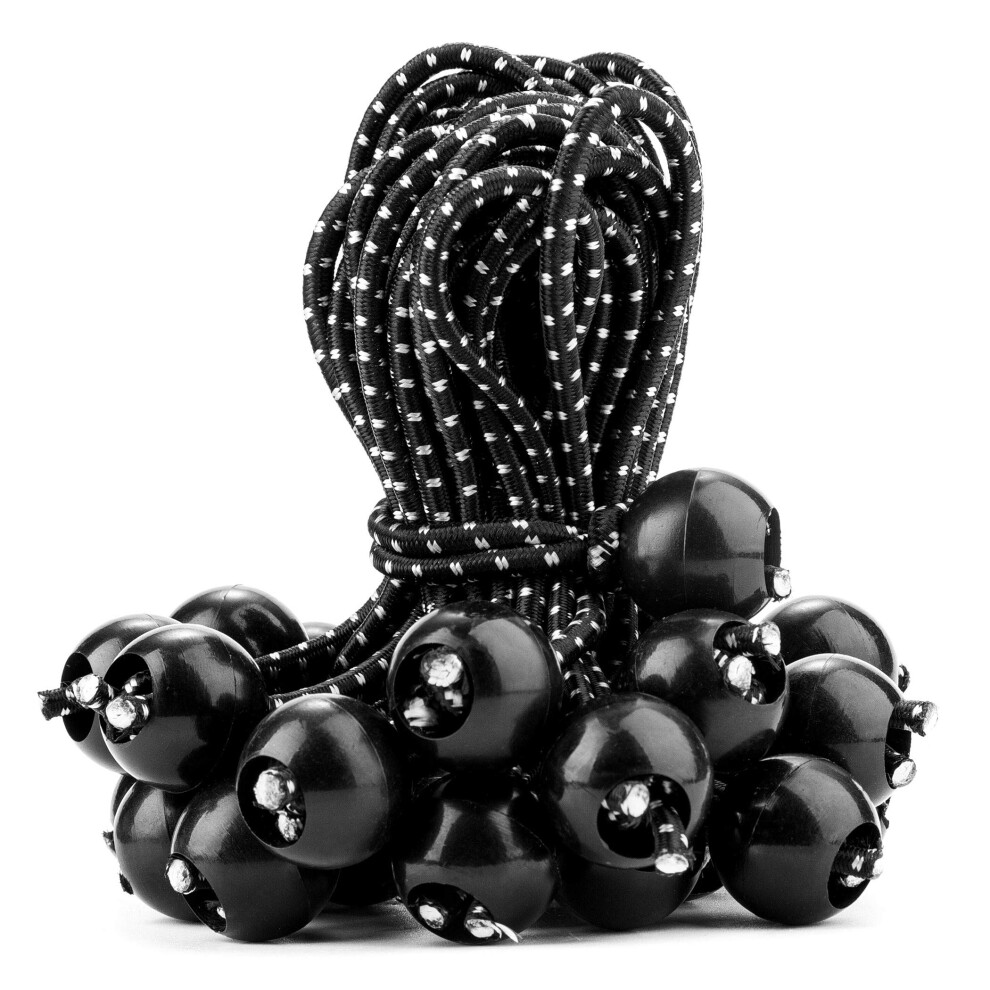 Cartman 30 Pack 6 Inch Ball Bungee Cords Canopy Ties with Elastic String for Canopy  Tarp  Straps  Tent  Black