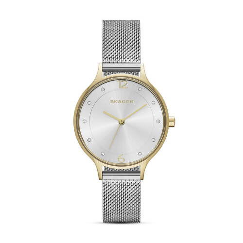Skagen Skagen Women's Anita Lille Three-Hand Silver and Gold Two-Tone Stainless Steel Mesh Band Watch (Model: SKW2340)