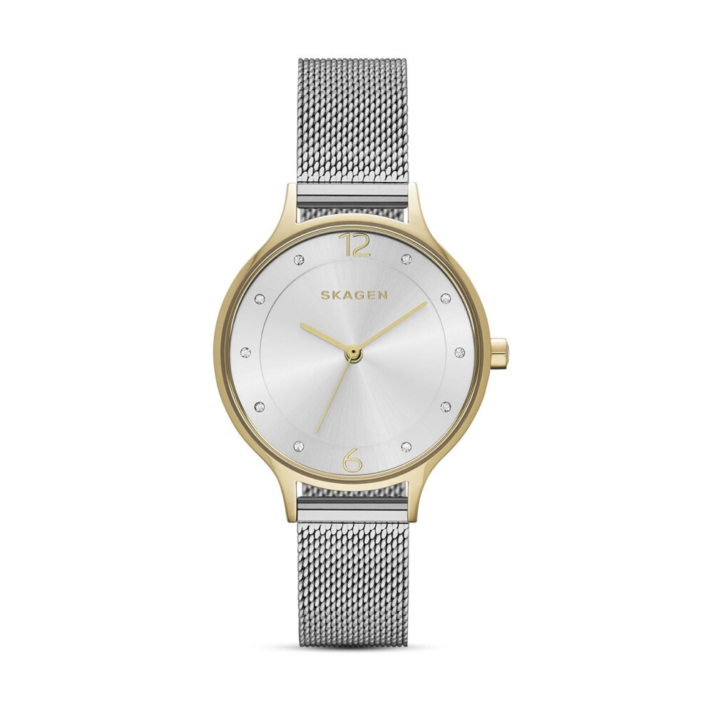 Skagen Women's Anita Lille Three-Hand Silver and Gold Two-Tone Stainless Steel Mesh Band Watch (Model: SKW2340)
