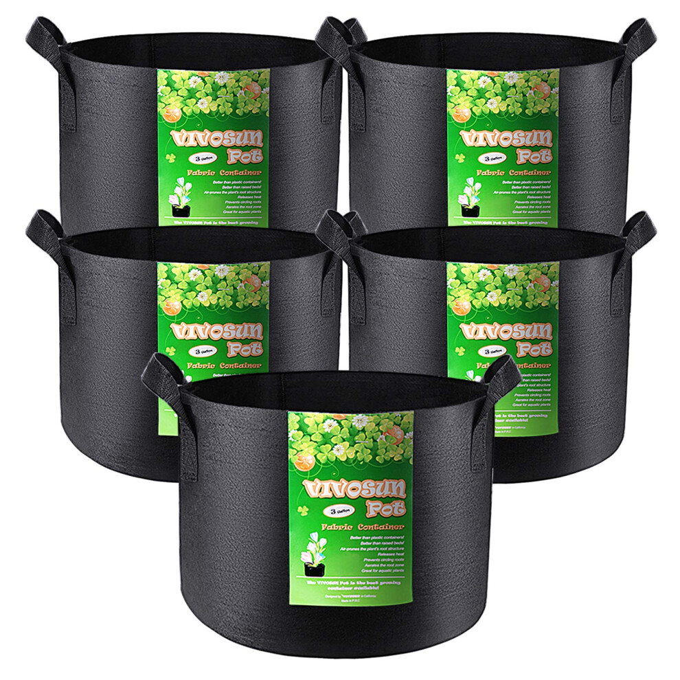 VIVOSUN 5-Pack 3 Gallon Plant Grow Bags Heavy Duty Thickened Nonwoven