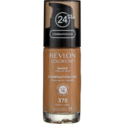 Revlon Revlon Liquid Foundation, ColorStay Make-up für Mischhaut & fettige Haut, SPF 15, langanhaltend, Toast (370), 1.0 1