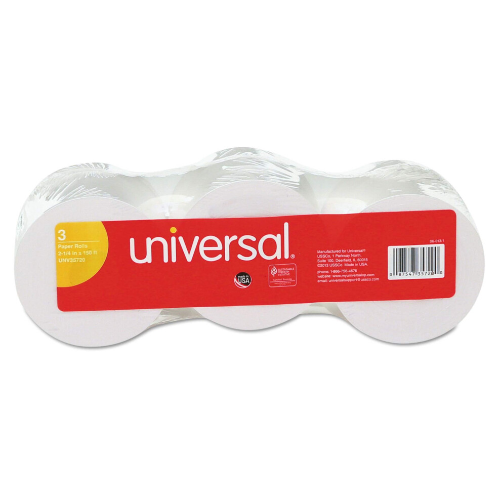 Impact and Inkjet Print Bond Paper Rolls  0.5 Core  2.25 x 150 ft  White  3/Pack