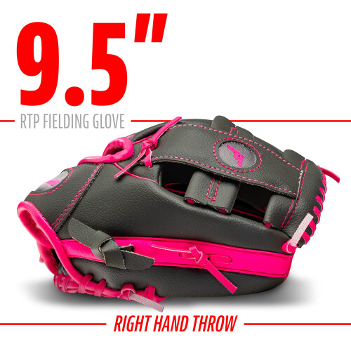 Franklin Sports γάντια μπέιζμπολ για παιδιά Δεξιόχειρες RTP, Γκράφίτης/Ροζ, 9.5 US 2