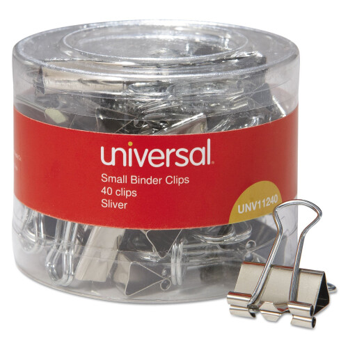 Universal Universal 11240 Small Binder Clips  3/8-Inch Capacity  3/4-Inch Wide  Silver  40/Pack