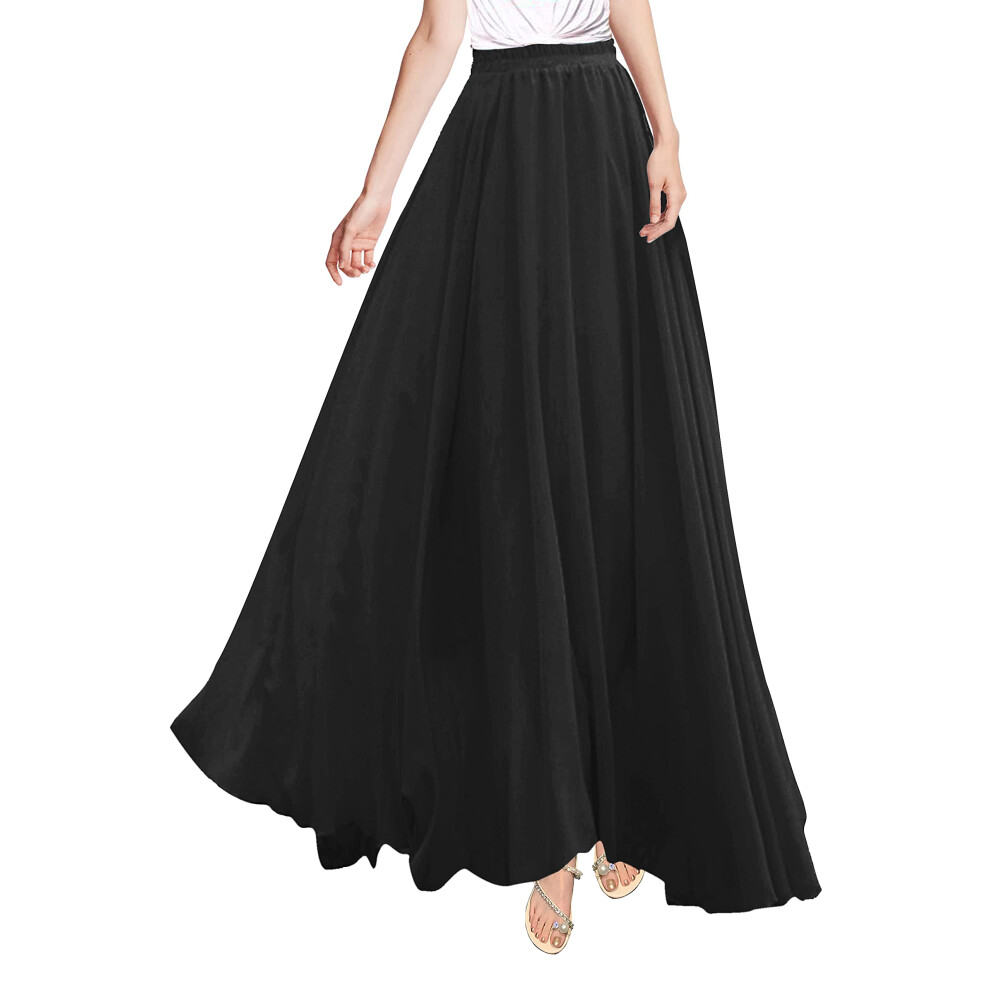 v28 Jupe longue en mousseline transparente pour femme, grande taille, blanche, fluide, longue, noire,    t    (S noir)