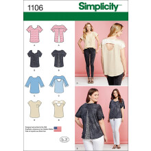 Simplicity 1106 dametoppe med stofvariationer Sym?nster, st?rrelser XXS-XXL