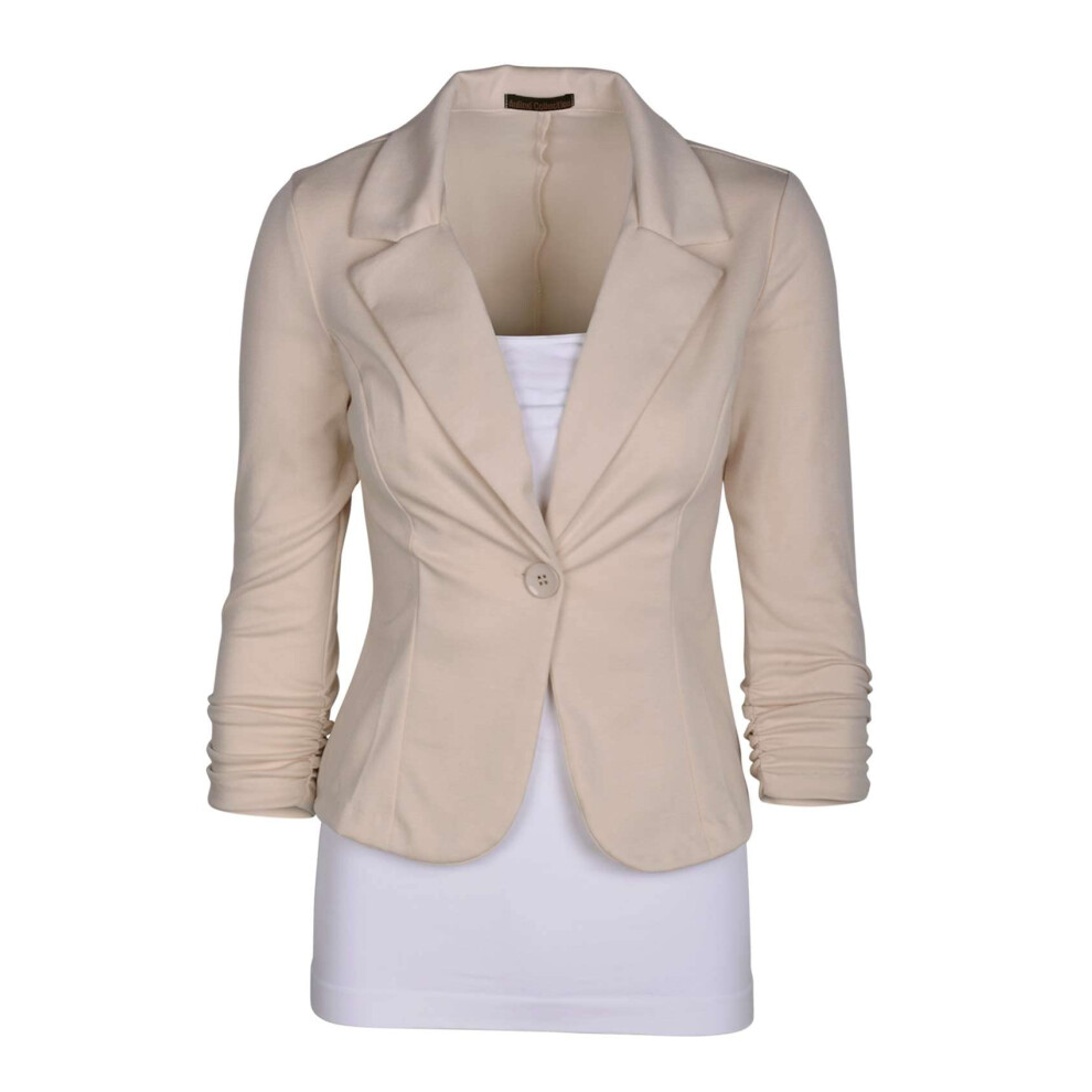 Collection AulinA Blazer d   contract    en tricot de couleur unie pour femme, cappuccin