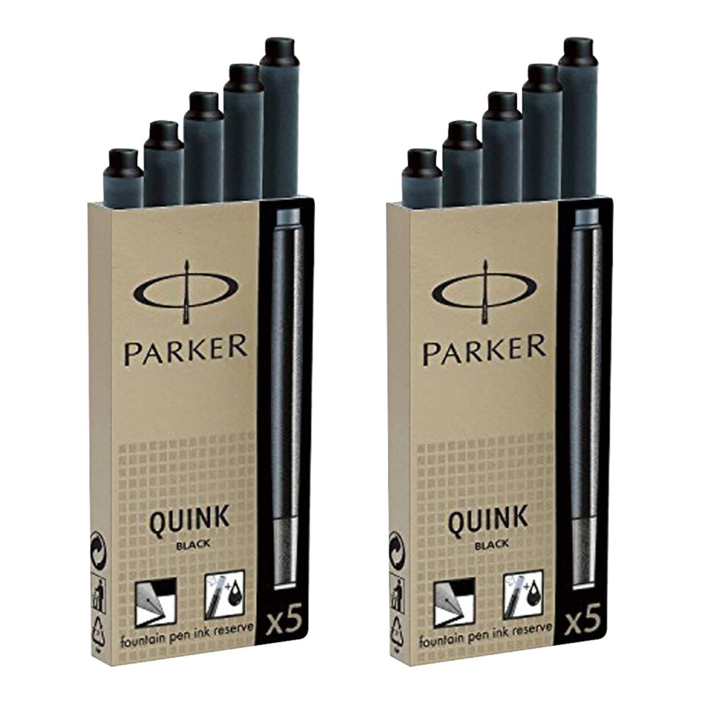 Cartouches de recharge pour stylo plume     encre permanente Parker Quink, 10 cartouches noires