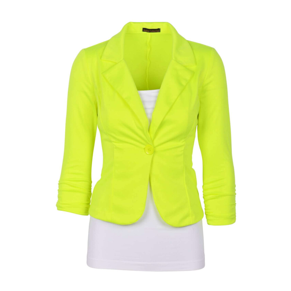 Blazer en tricot de couleur unie pour femme de la collection AulinA, d   contract   , jaune fluo