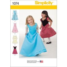 SIMPLICITY 1074 Sm?b?rns- og b?rnekjole i to l?ngder Syskabelon st?rrelse BB (4-5-6-7-8)