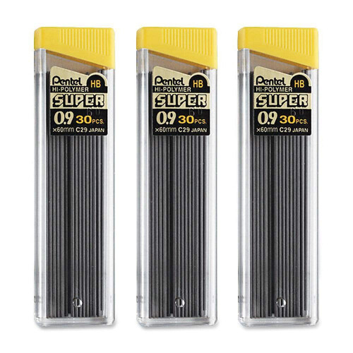 Pentel Μολύβια Pentel Super Hi-Polymer, 0.9 mm, HB, 30 Μολύβια ανά Σωλήνα, Πακέτο 3 Σωλήνων 2