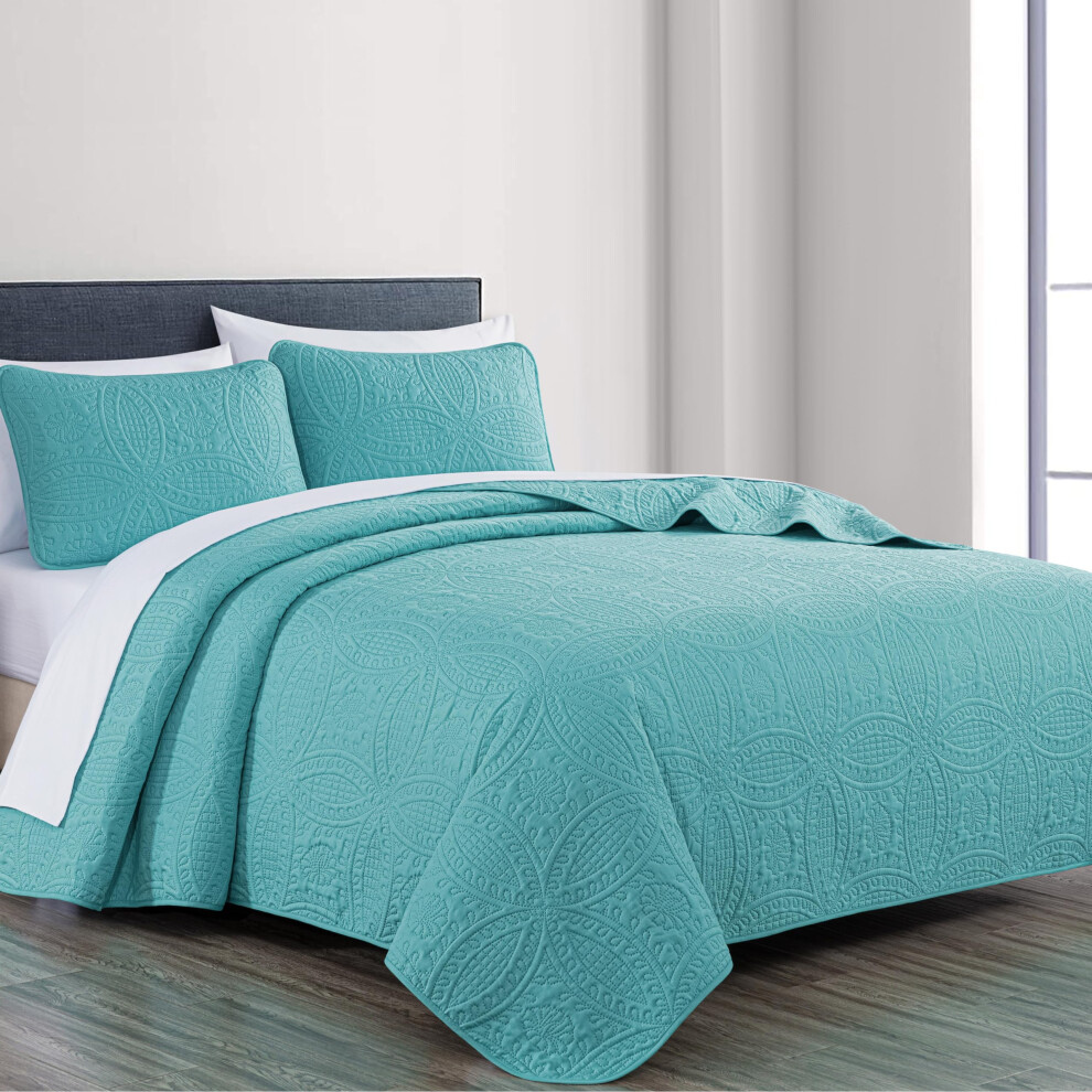 Chezmoi Collection Austin 3-Piece Oversized Bedspread Coverlet Set (King  Turquoise)