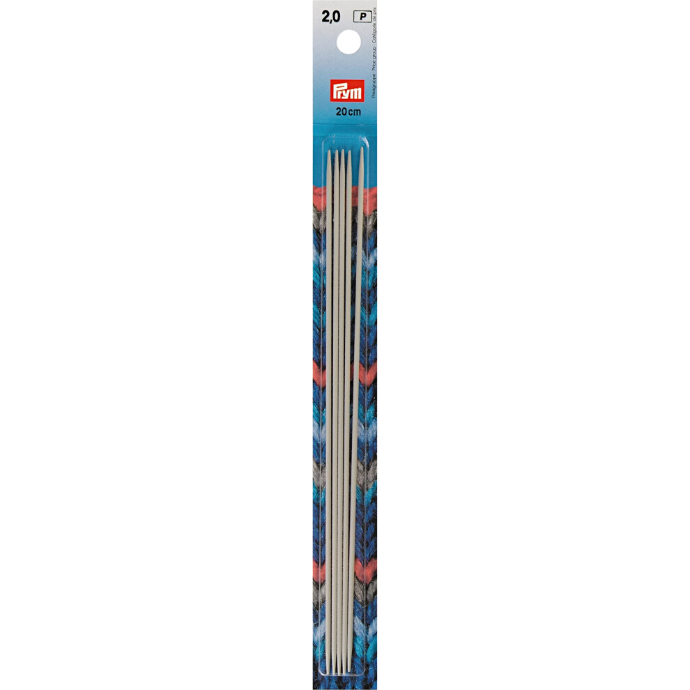 Prym 8"" Double Point Aluminum  2mm Knitting Needles  2.0mm  Grey 5 Count
