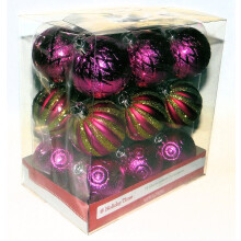 Set of 18 Hot Pink & Some Green, Red with Glitter Ball Christmas Tree Ornaments, Shatterproof