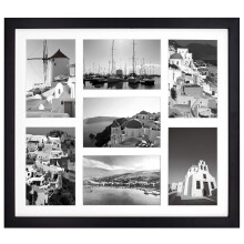 Golden State Art, 13.7x15.7 Black Photo Wood Collage Frame with Real Glass and White Displays 7 4x6 Pictures