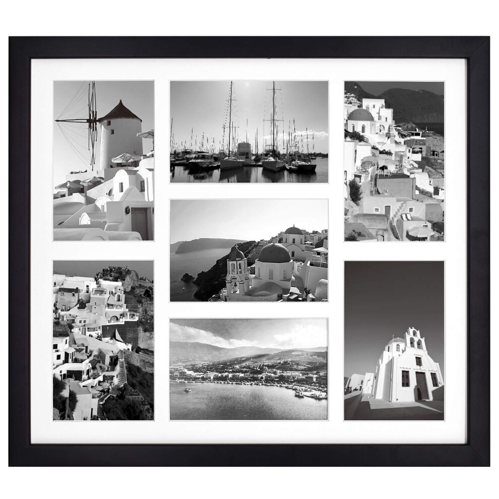 Cadre photo en bois noir Golden State Art, 13,7 x 15,7, avec verre v   ritable et affichage blanc, 7 photos 4 x 6