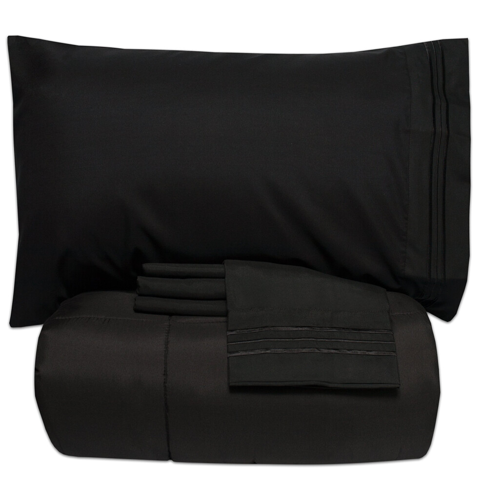 Ensemble de draps et de couette de luxe 5 pi   ces de la collection Sweet Home Bed-in-A-Bag de couleur unie pour grand lit, noir