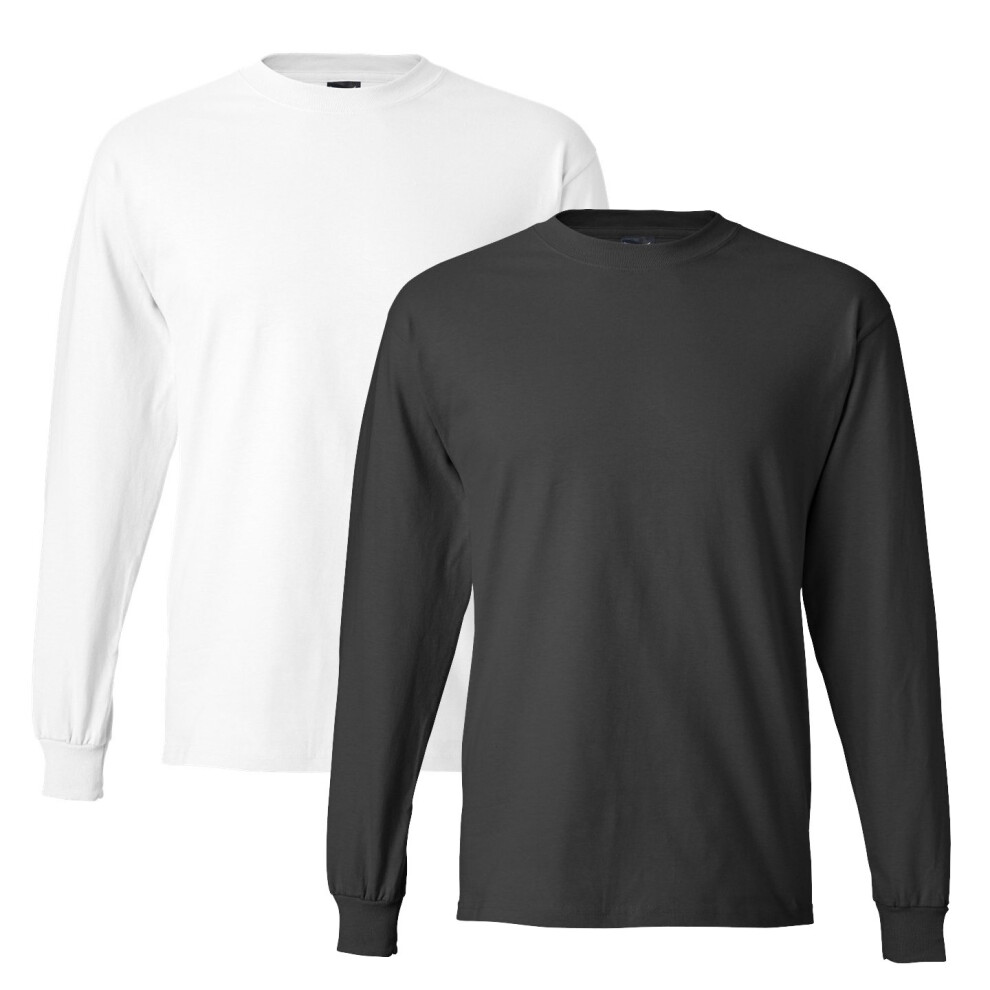 Lot de 2 t-shirts     manches longues pour homme Hanes, taille XX-Large, 1 blanc, 1 Sm g