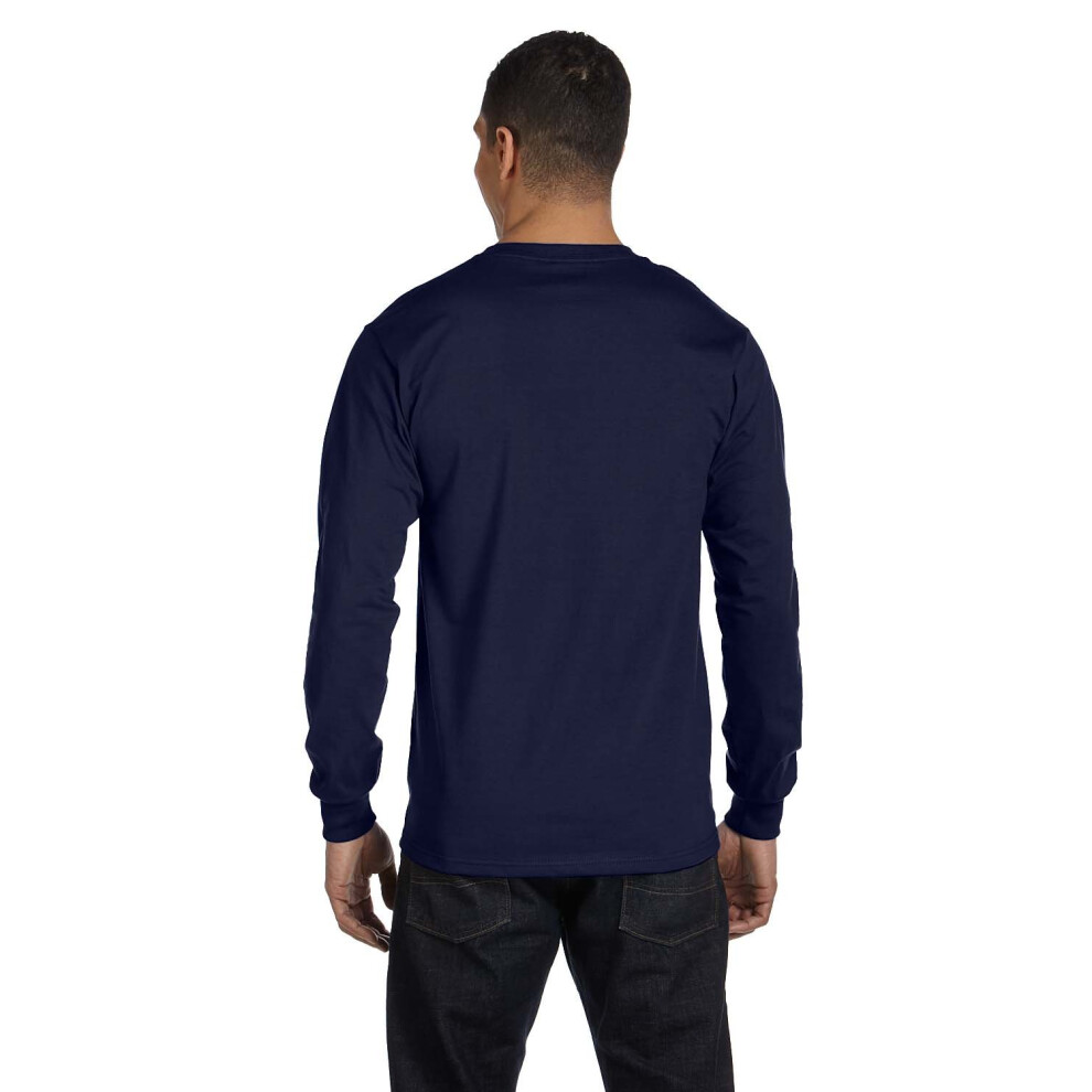Lot de 2 t-shirts     manches longues pour homme de Hanes, taille L, 1 rouge, 1 bleu marine