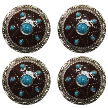 Challenger 1-1/2"" Set of 4 Brown Engraved Tack Belt Bag Jewelry Decorative Conchos CO59