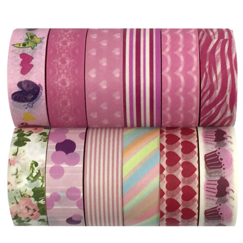 allydrew Ροζ Washi Tapes Διακοσμητικές Ταινίες Συσκευασίας (ADSET15), Σετ 12
