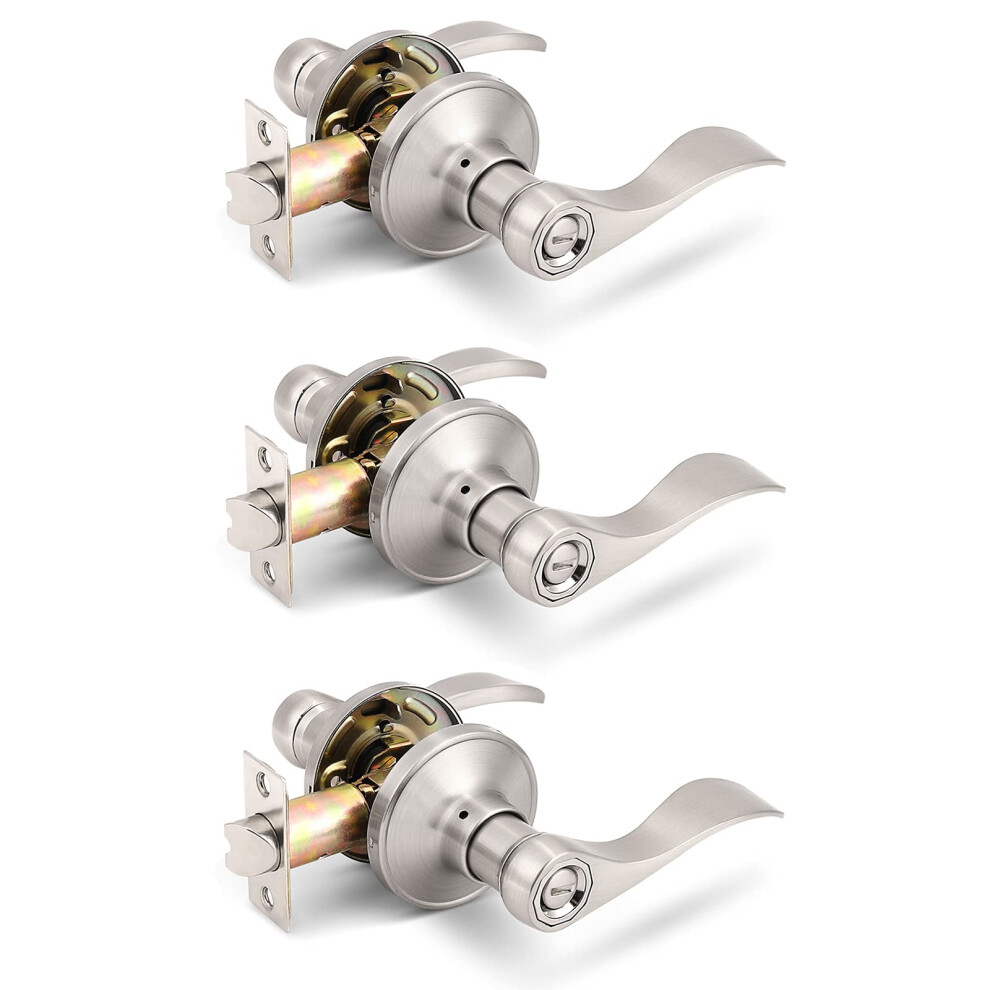 Gobrico Lot De 3 Poign Es De Porte De Chambre Et De Salle De Bain Avec Leviers Pour Serrure De Confidentialit-image