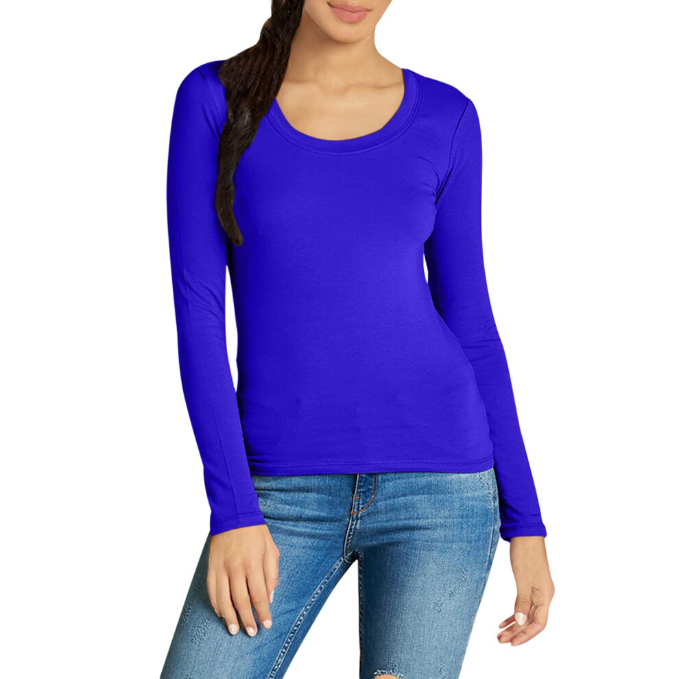 T-shirt basique     col rond et manches longues pour femme Emmalise, taille junior et grande