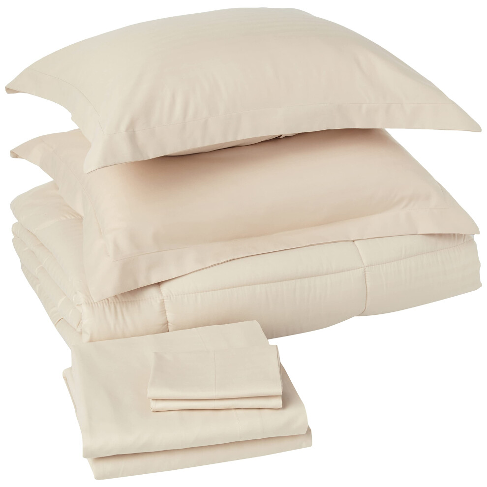 Ensemble de couette Queen 8 pi   ces Lit dans un sac avec jupe de lit Drap-housse Drap plat 2 taies d'oreiller 2 taies d'oreiller Queen Dobby Beige