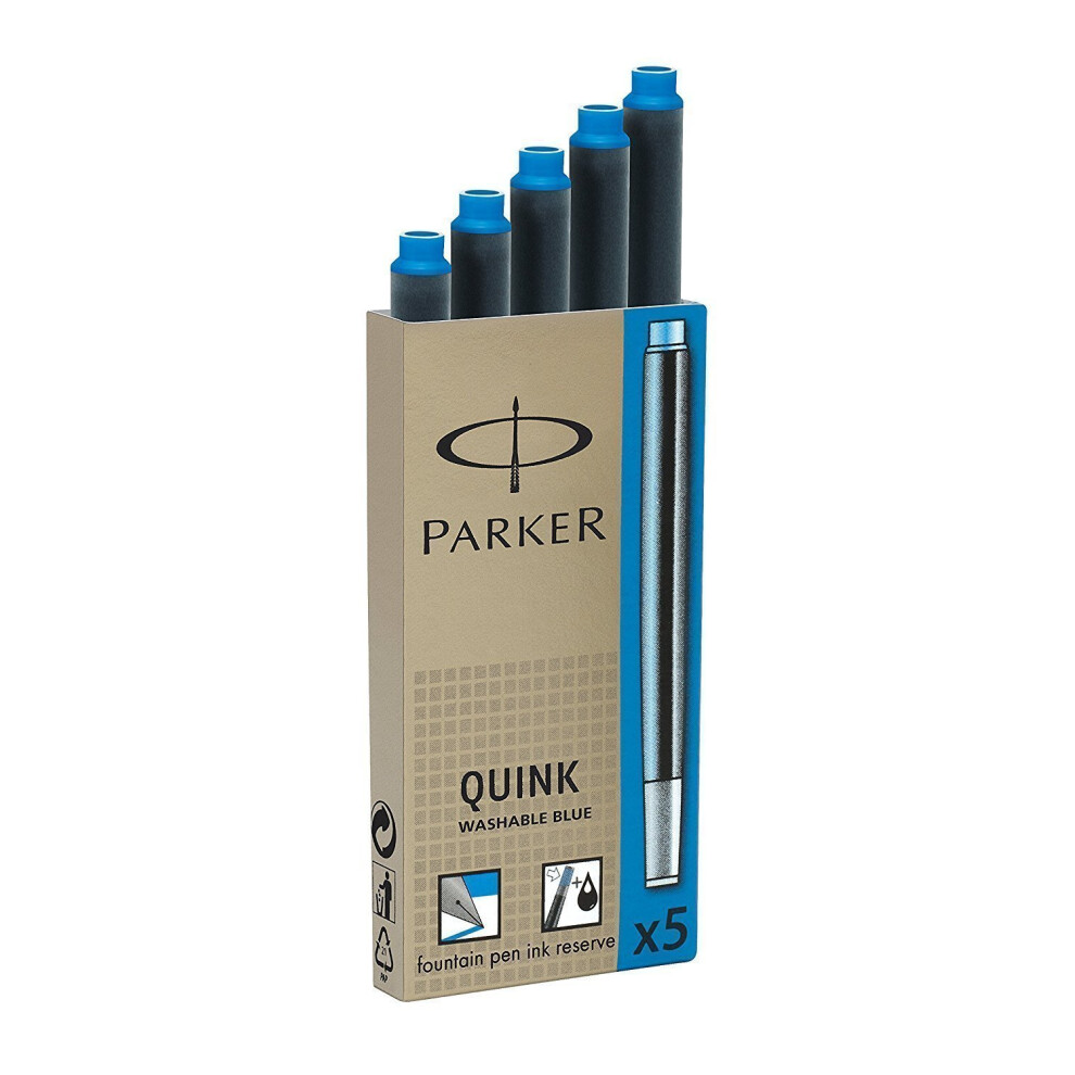 Cartouches d'encre lavables Parker Quink, encre bleue, 2 x 5/paquet