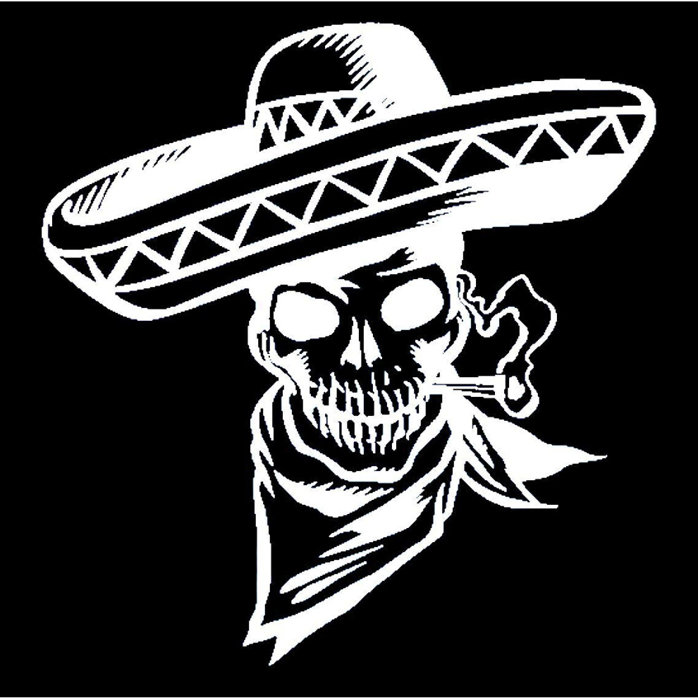 Traditional Mexican Skeleton With Sombrero Car Truck Laptop Suv Wall Window Die Cut Vinyl Decal Sticker ( 6"") White 757742207579