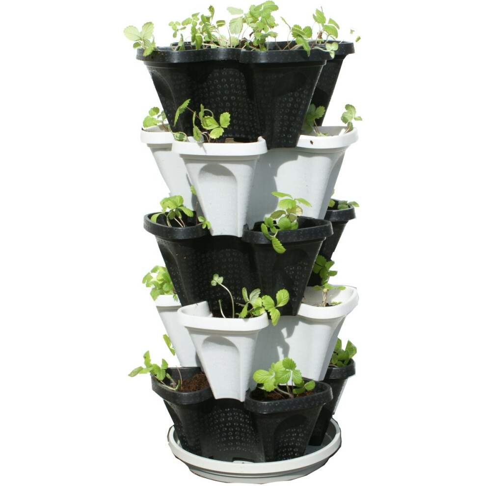 5 Tier Black & Grey Stackable Strawberry Garden - Vertical Gardening Planter Set