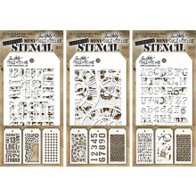 Tim Holtz - ni mini -lagdelingsstencils - Industrielle gear plus urv?rk nummereret knitre typo splatters og muret - alias s?t 1 2 & 3