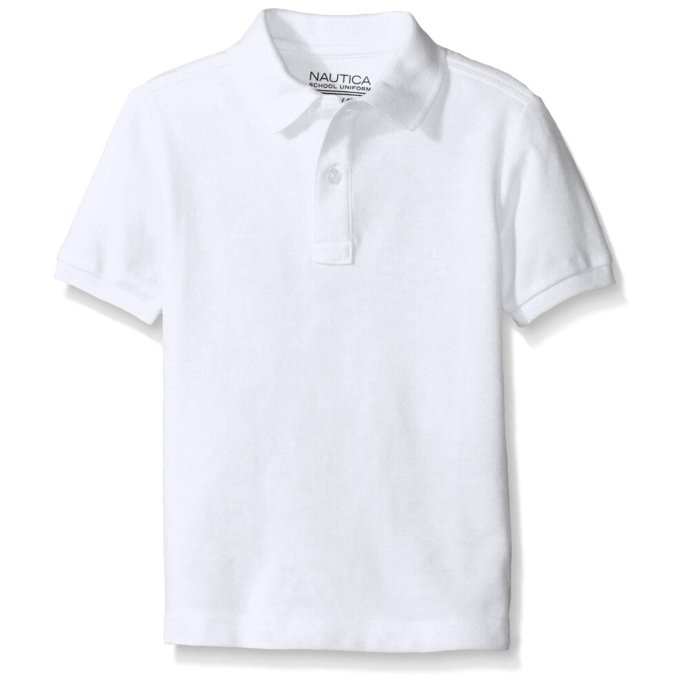 Nautica boys School Uniform Short Sleeve Pique Polo Shirt White S(4)