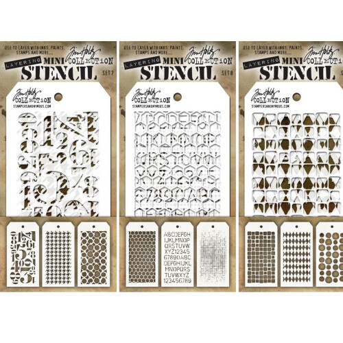 Tim Holtz  Nine Mini Layering Stencils  Numeric  Houndstooth  Rings