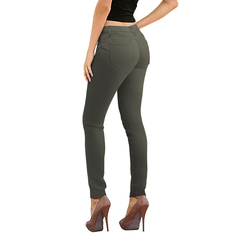 Jean stretch pour femme avec effet liftant les fesses P37379SK Olive 1