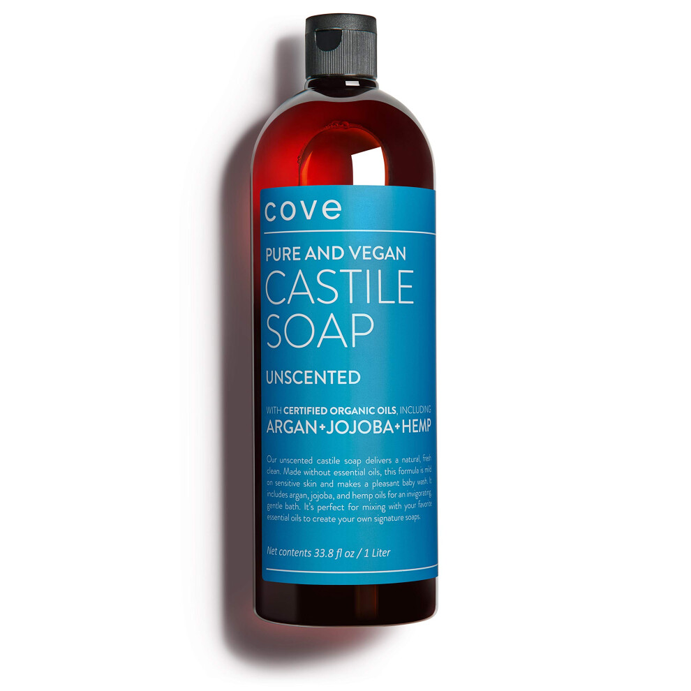 Inham Cove Castile Soap Unscented - 1 Liter / 33.8 Fl Oz - Organic Argan Jojoba And Hemp Oils