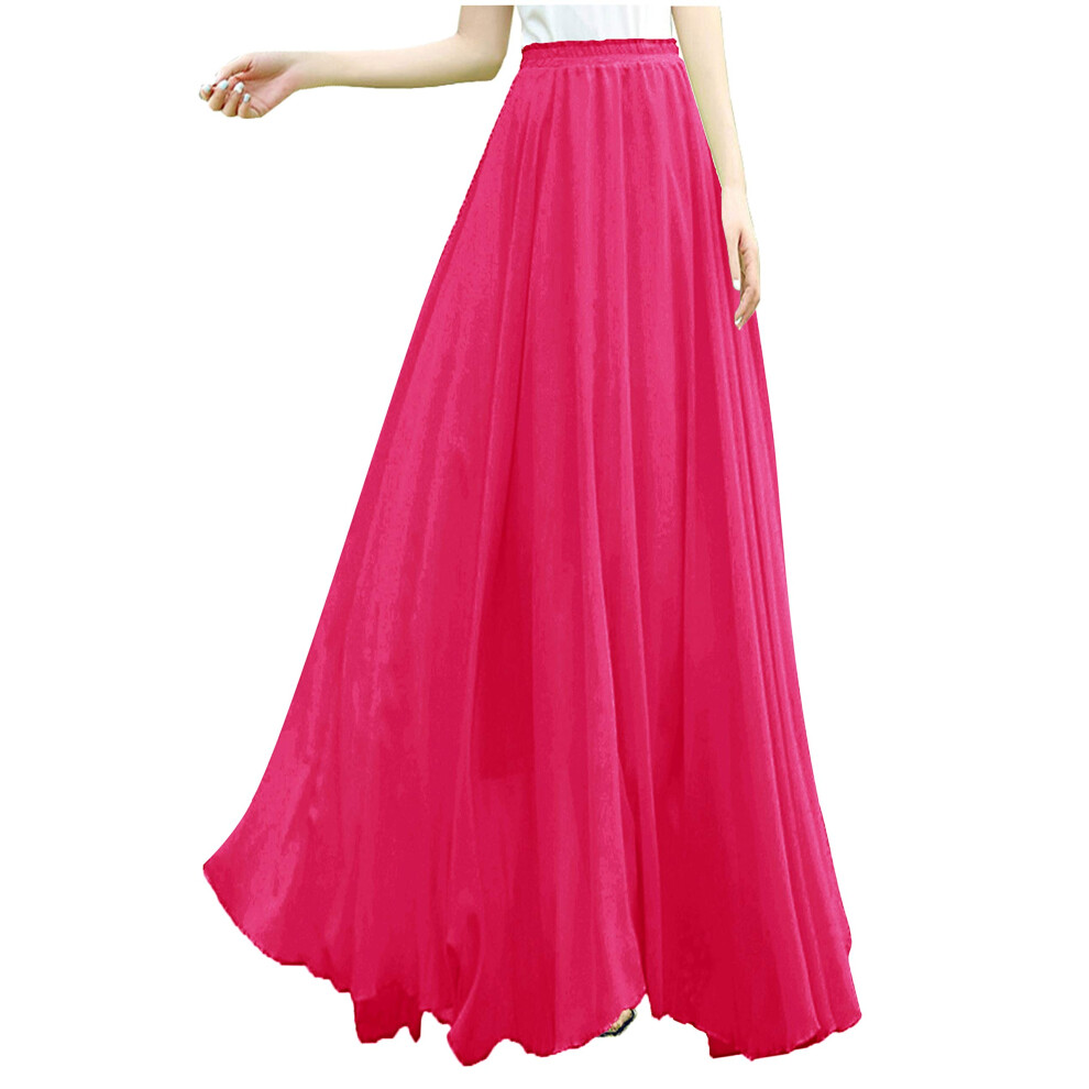v28 Jupe longue en mousseline transparente pour femme, grande taille, blanche, fluide, noire,    t    (L, rose)