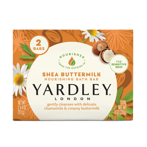 Yardley Yardley London Shea Buttermilk Ευαίσθητο Δέρμα Ενυδατική Μπάρα Σαπουνιού, 4.25 oz, 2 Τεμάχια