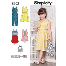 Simplicity 8202 Girl's Dress Bag and Jumpsuit Clothing Sewing Patterns Sizes 3-8