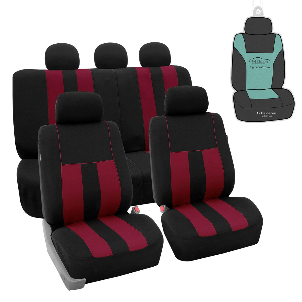 Fh Group Car Seat Cover Full Set Striking Striped Car Seat Covers With Front Seat Covers And Rear Split Bench Car Seat Cover Universal Burgundy/Black 196342001642