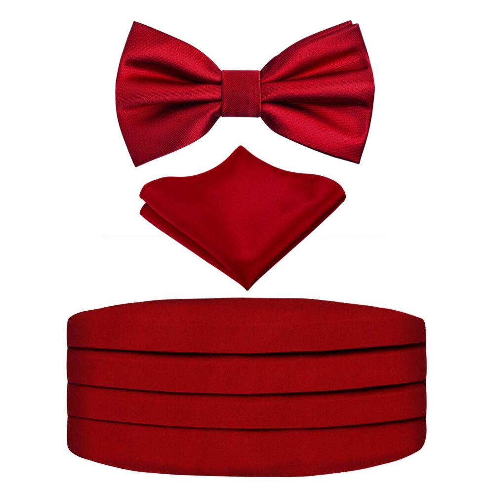 Alizeal Mens Prom Bow Tie  Handkerchief and Cummerbund Set (Solid Wine