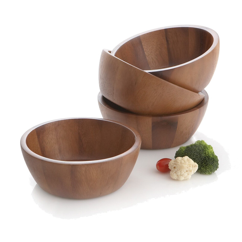 Woodard & Charles Set of 4 Acacia Wood Individual Serving Bowls For Salads, Fruits, Snacks, Nuts, Candy, 6 1/2" x 2 1/2"-image-OPC-PDP97RQ-NEW