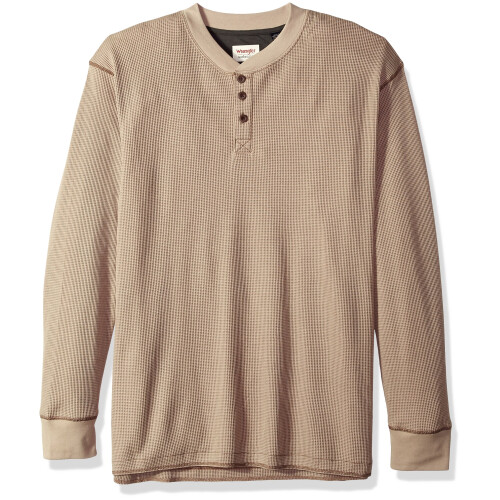 Μπλούζα Waffle Henley με Μακριά Μανίκια, Πέτρα, XX-Large