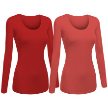 Emmalise Dame Junior og Plus Size Basic Scoop Neck T-shirt Lang?rmet T-shirt Medium 2Pk Red Coral