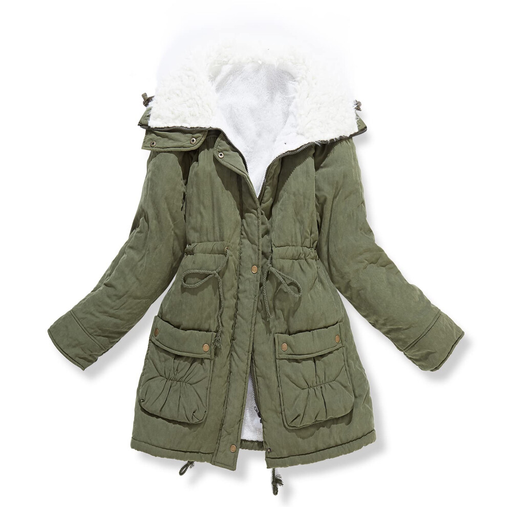 MEWOW Manteau d'hiver mi-long    pais et chaud doubl    en fausse laine d'agneau pour femme (XL, vert arm   e)