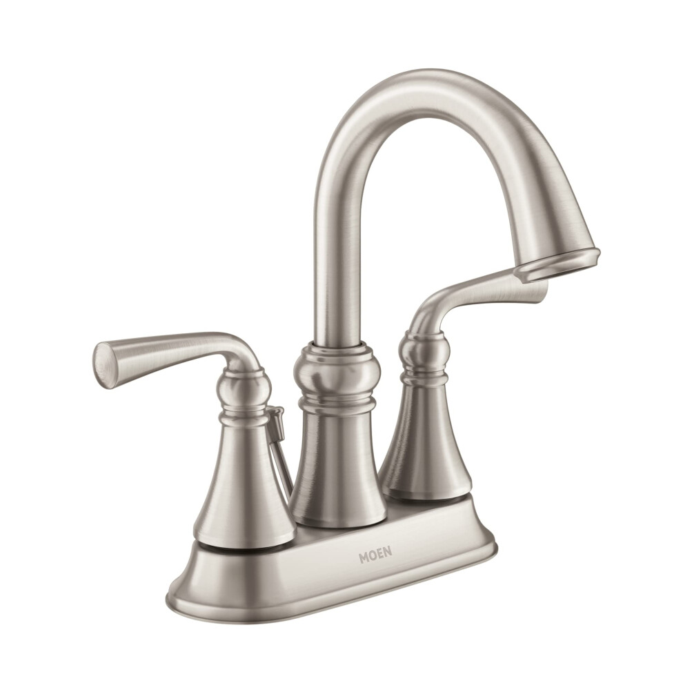 Robinet de salle de bain central     deux poign   es avec ensemble de vidange Moen Wetherly Spot Resist en nickel bross    WS84850SRN